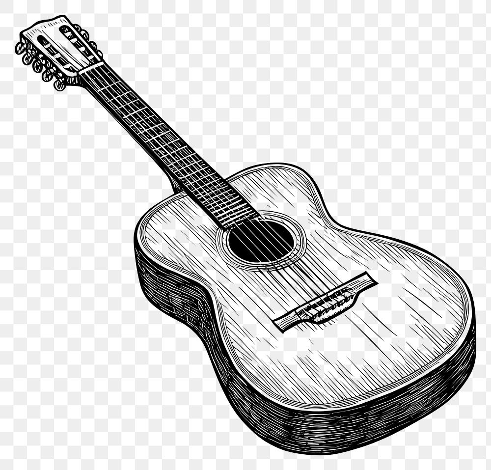 PNG Guitar black white illustration.