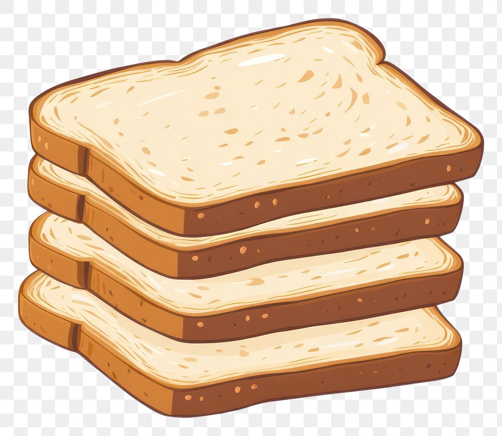 PNG A stack of slice of breads illustration white food.