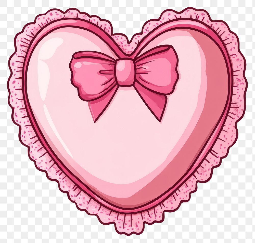 PNG A pink heart-shaped pillow with lace trim and pink bow illustration cute decoration.