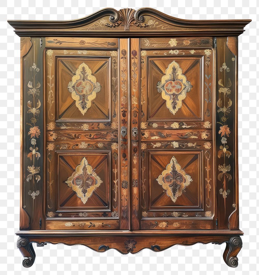 PNG Oil painting of a wardrobe furniture cabinet vintage.