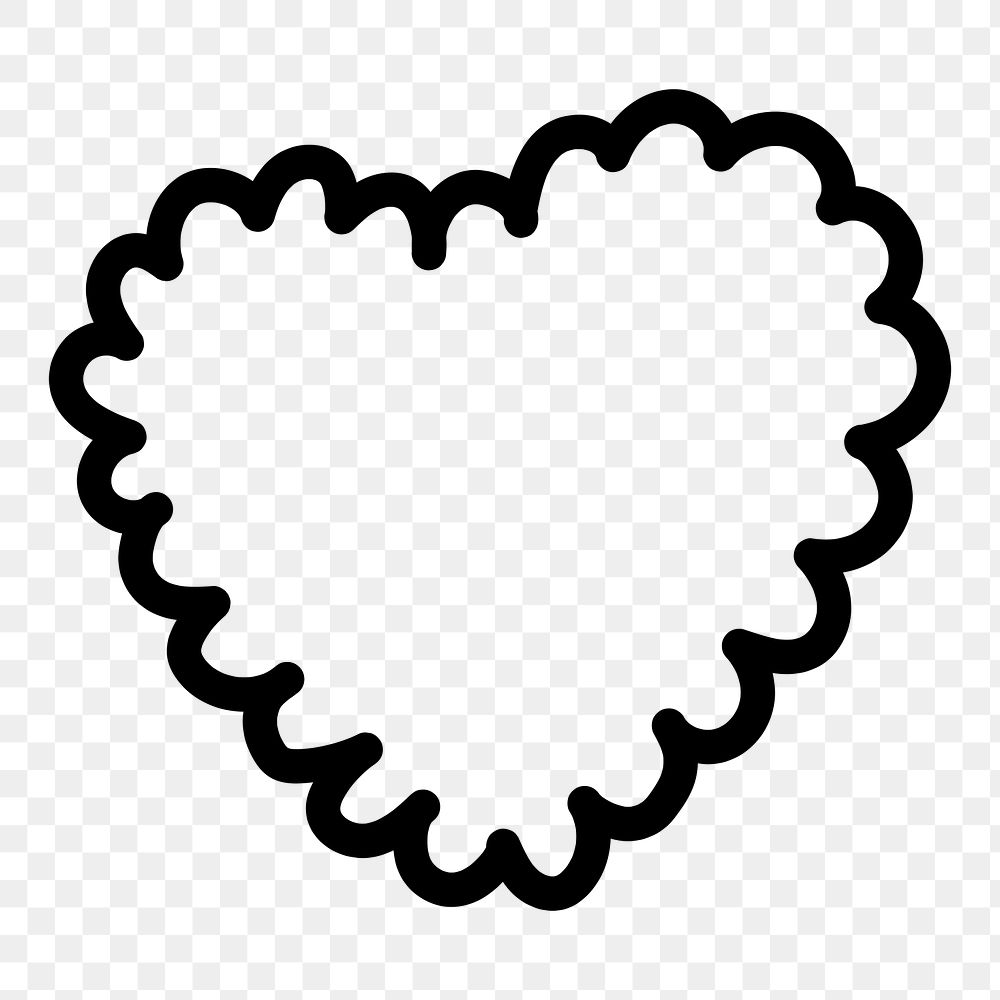 PNG Heart-shaped fluffy cloud outline, transparent background