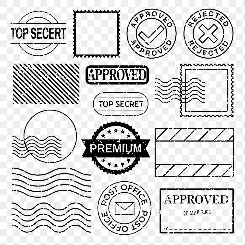 PNG Vintage stamp design collection , set on transparent background