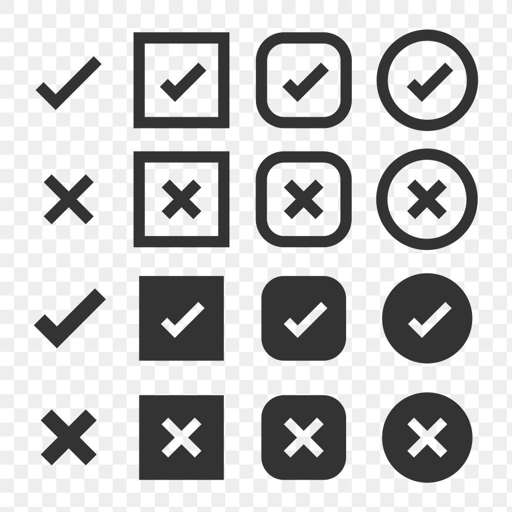 PNG Checkmark and cross icon set on transparent background