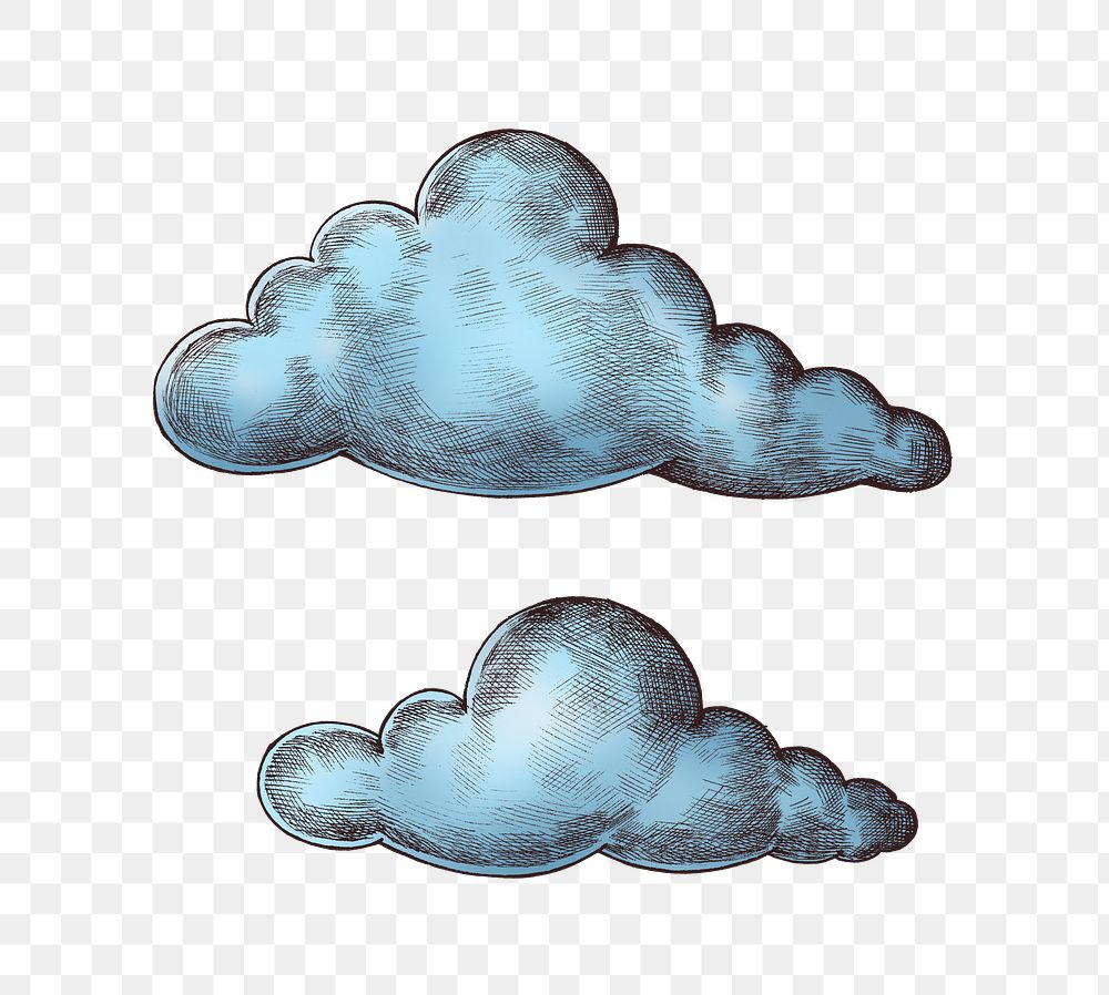 Clouds png vintage sticker illustration, transparent background