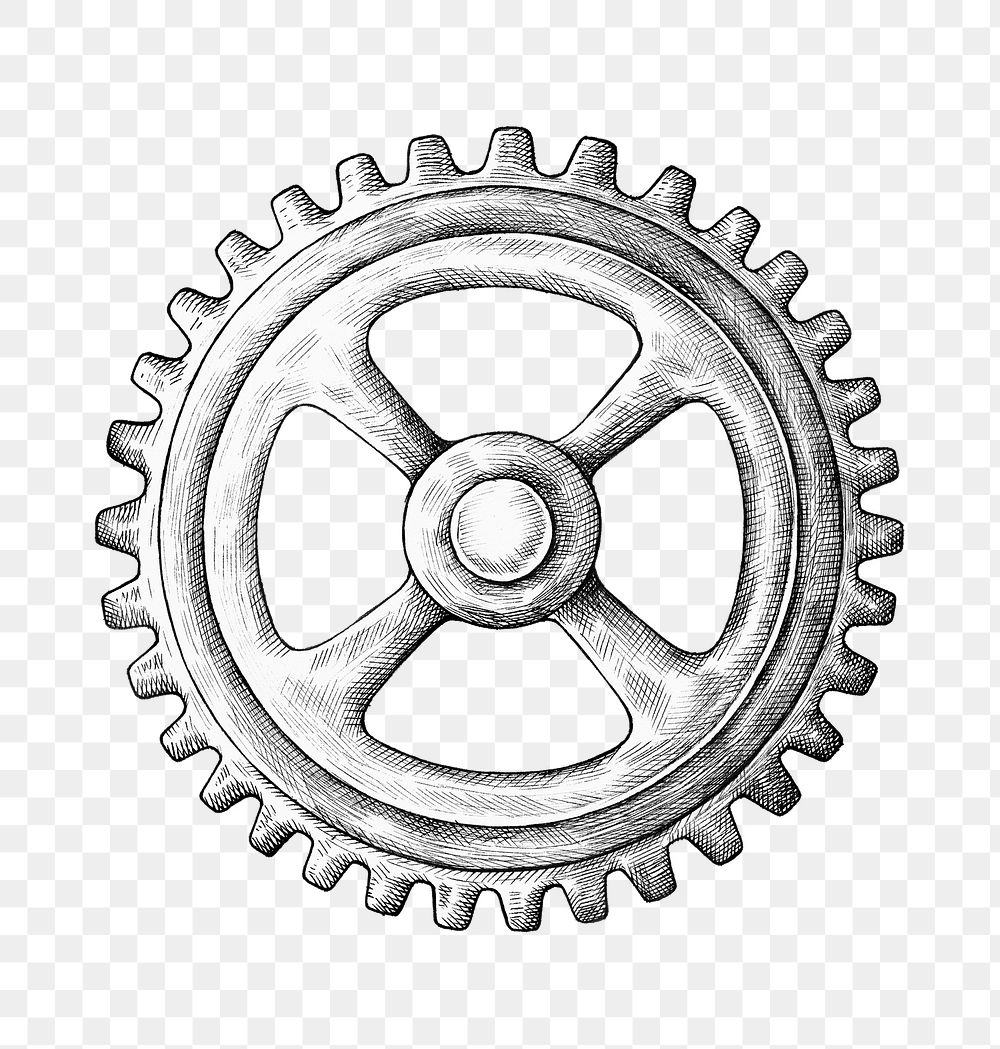 Cog wheel png vintage sticker illustration, transparent background