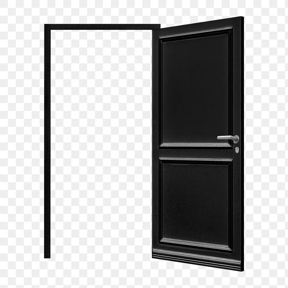 Black panel png door sticker, modern architecture image on transparent background