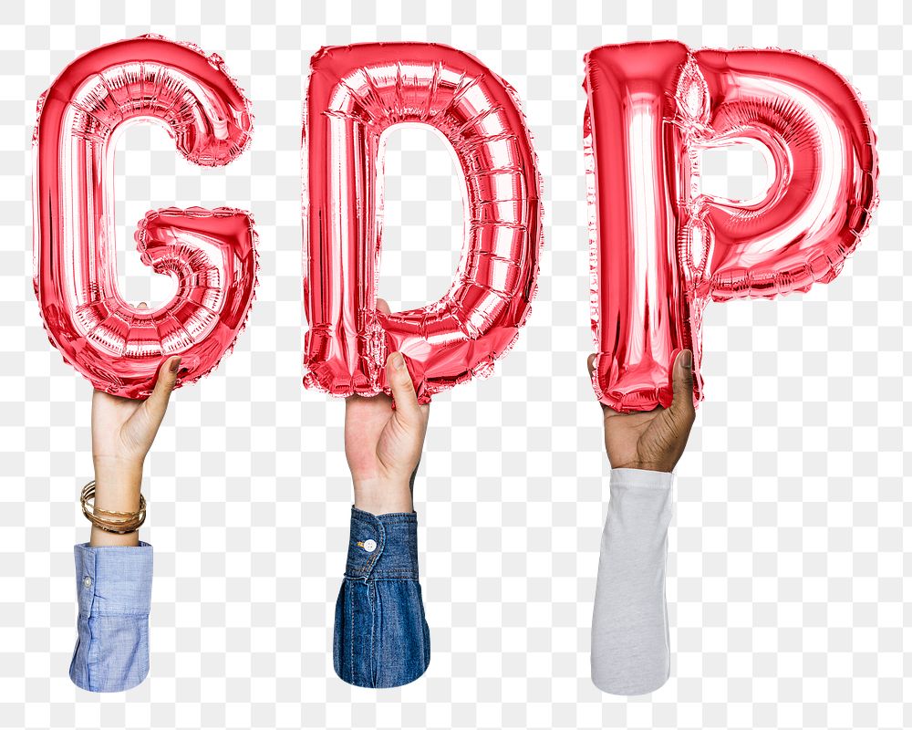 GDP balloon png word sticker, transparent background
