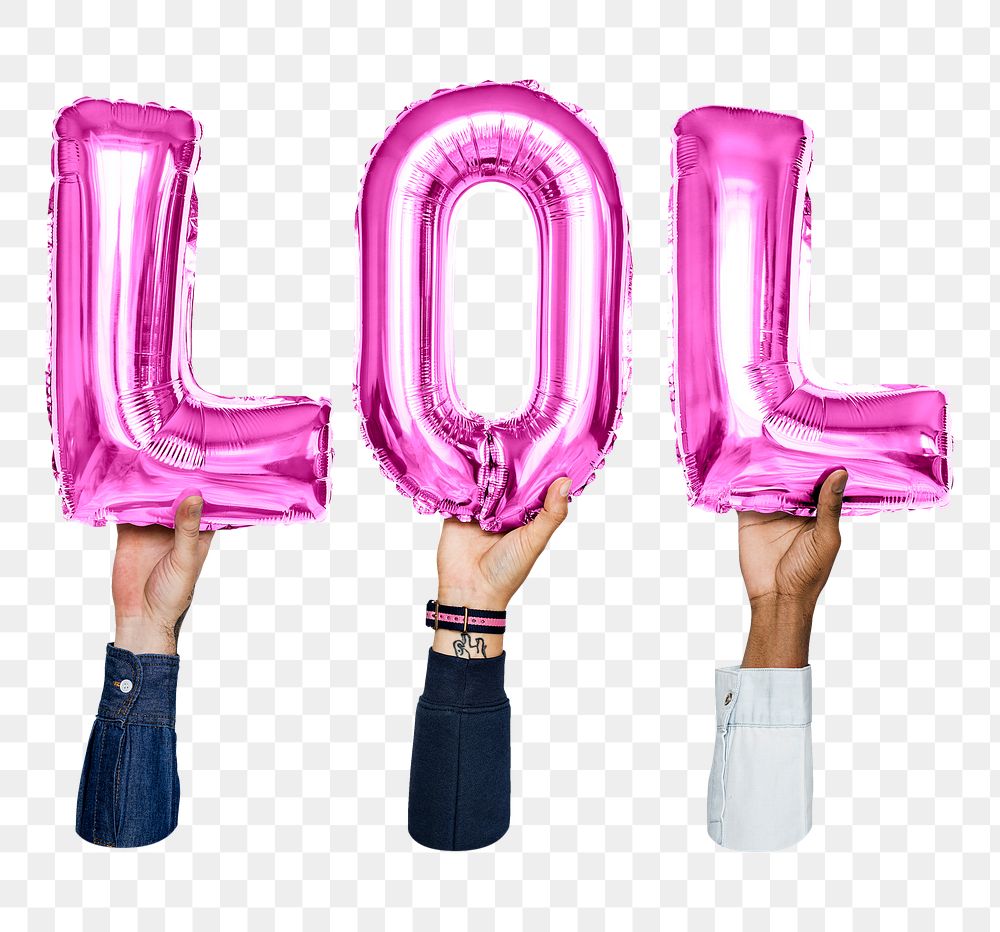 LOL word png, letter foil balloon, typography collage element, transparent background