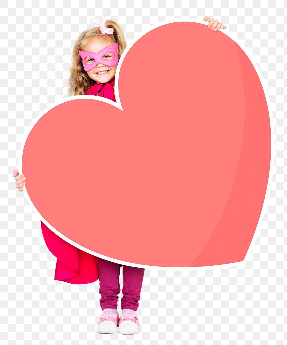 Superhero girl png heart sticker, transparent background