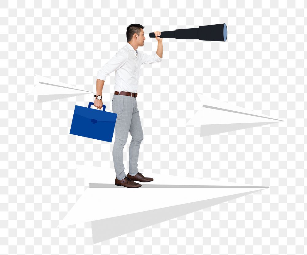 HR finding talent png sticker, person using monocular transparent background