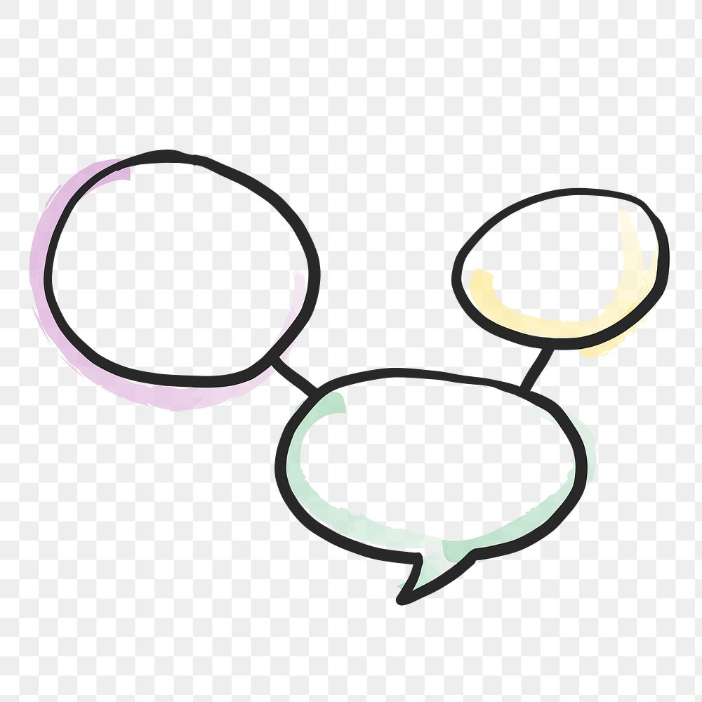Multiple png speech bubbles, simple doodle digital sticker in transparent background