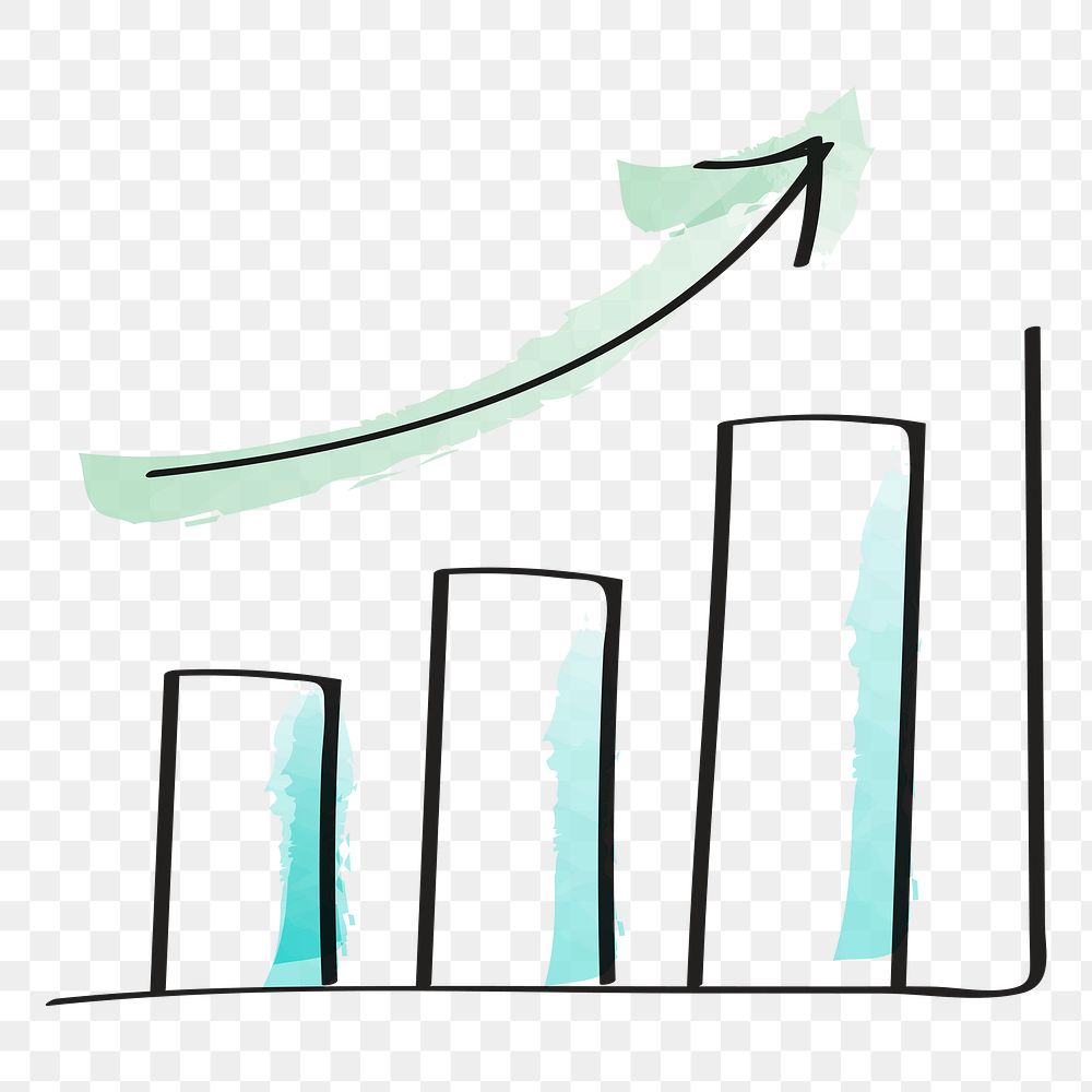 Business success png, increase bar chart, doodle in transparent background 