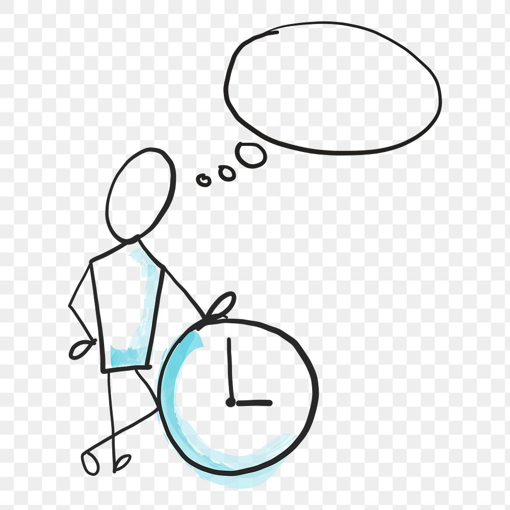 Time management png, blank speech bubble, deadline and due dates cartoon doodle in transparent background