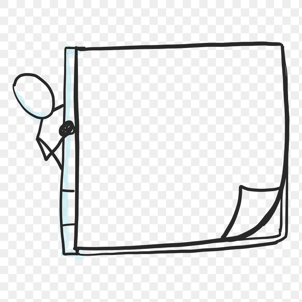 PNG notebook frame, stickman peeking through the blank space, transparent background