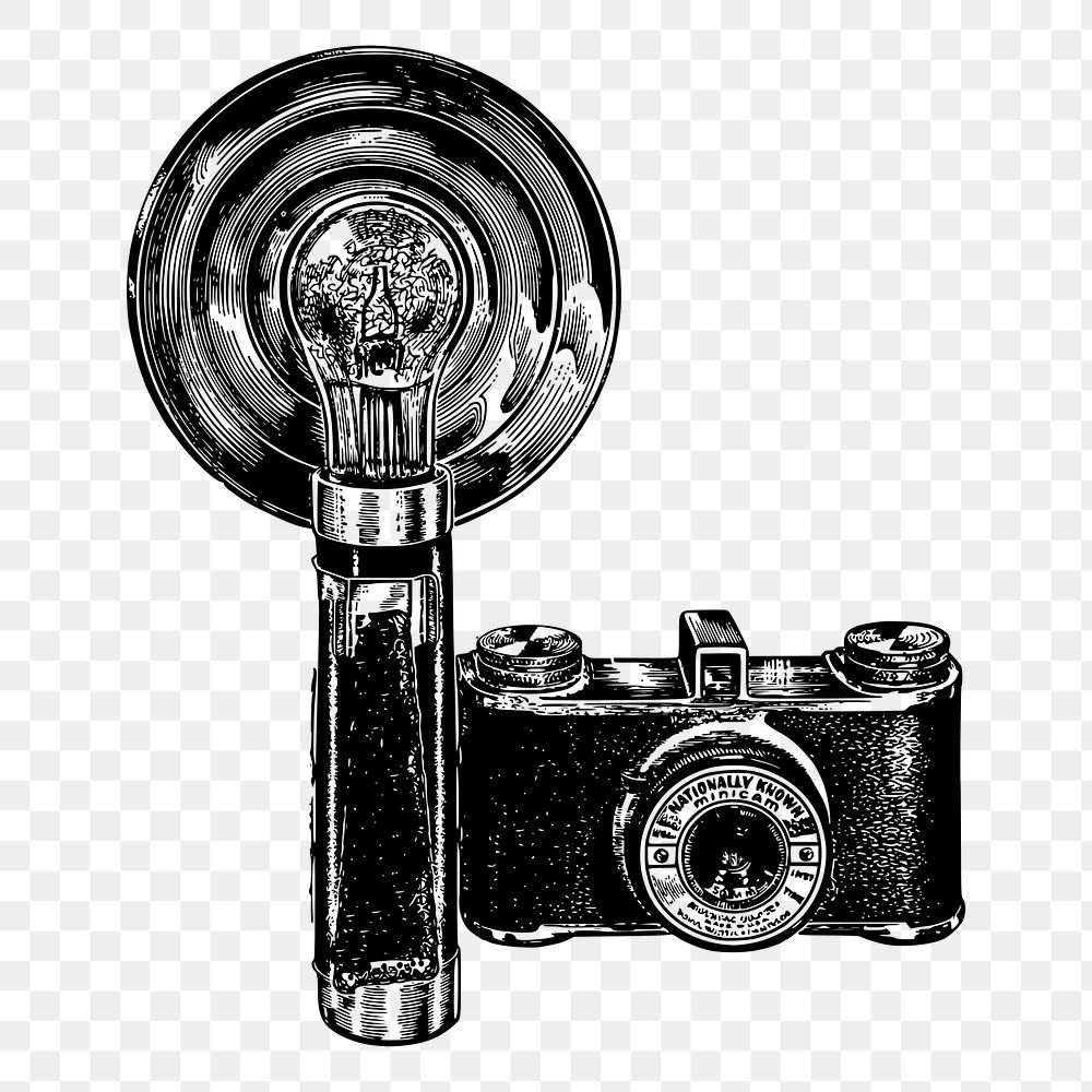 Old flash png camera sticker, vintage object illustration on transparent background. Free public domain CC0 image.