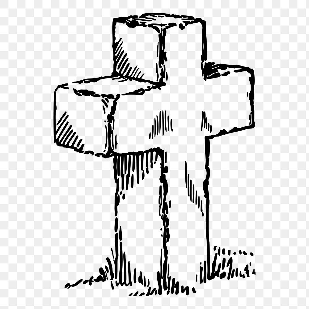Tomb cross png sticker, vintage religious illustration on transparent background. Free public domain CC0 image.