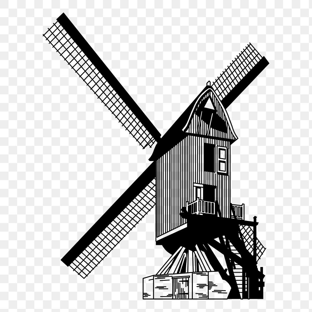 Windmill png sticker, vintage architecture illustration on transparent background. Free public domain CC0 image.