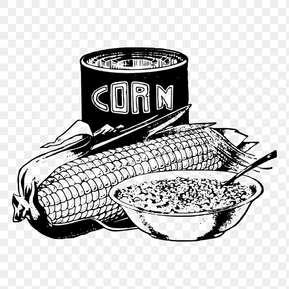 Corn soup png can  sticker, vintage food illustration on transparent background. Free public domain CC0 image.