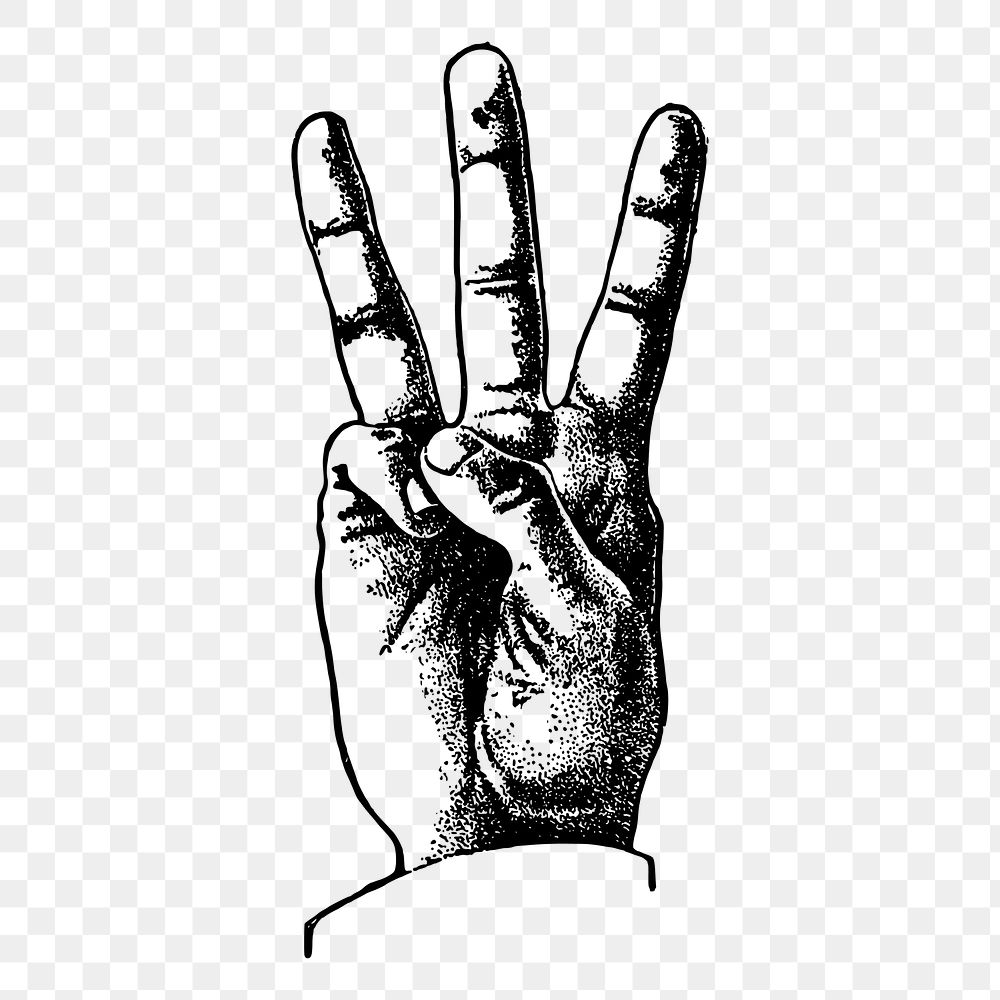 Three-finger png salute sticker, protest hand illustration on transparent background. Free public domain CC0 image.
