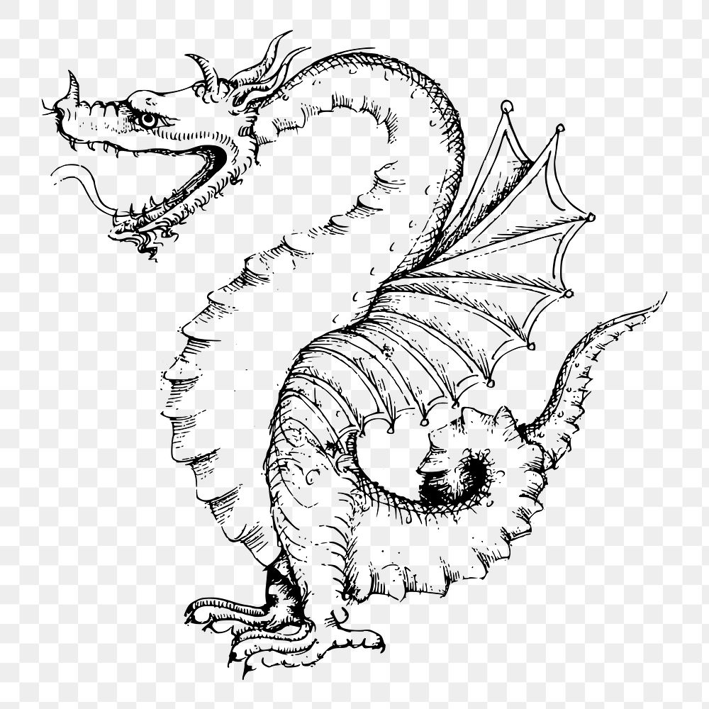 Dragon png sticker, vintage mythical creature illustration on transparent background. Free public domain CC0 image.
