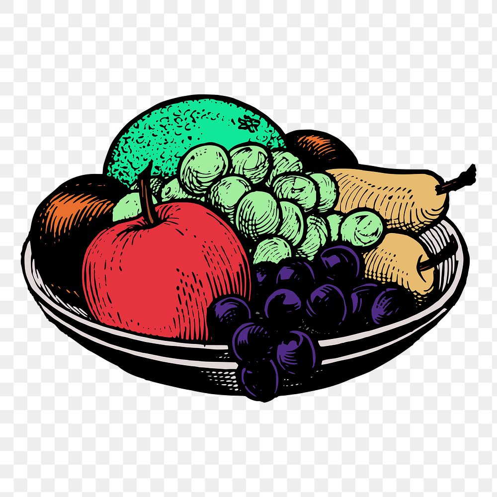 Fruit platter png sticker, still life illustration on transparent background. Free public domain CC0 image.