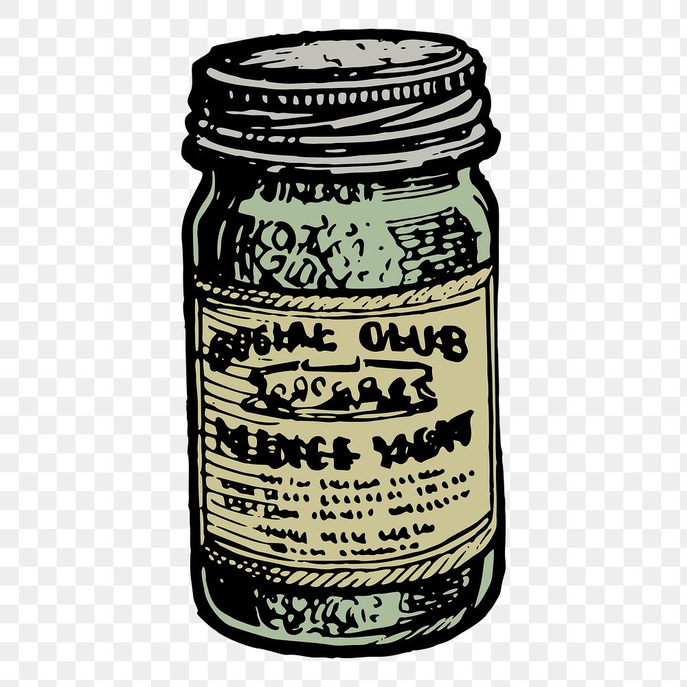 Food jar png sticker, vintage object illustration on transparent background. Free public domain CC0 image.
