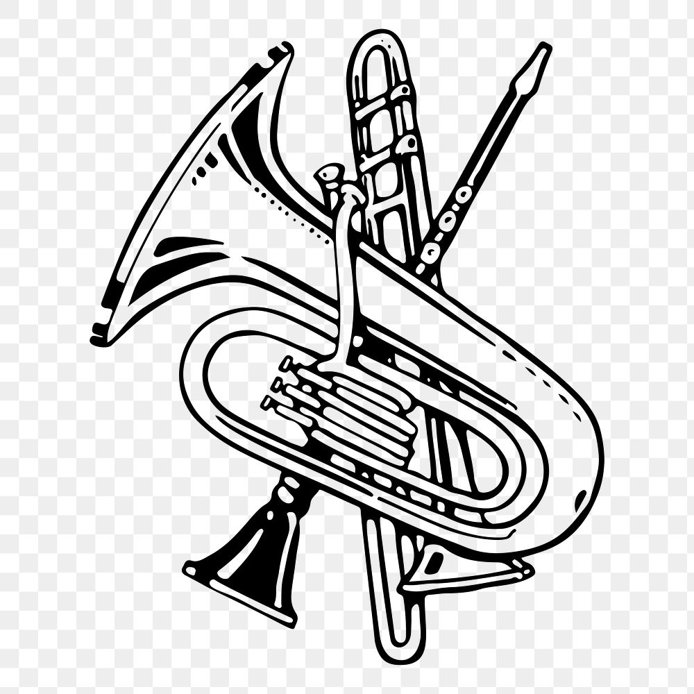 Brass instruments png sticker, vintage music illustration on transparent background. Free public domain CC0 image.
