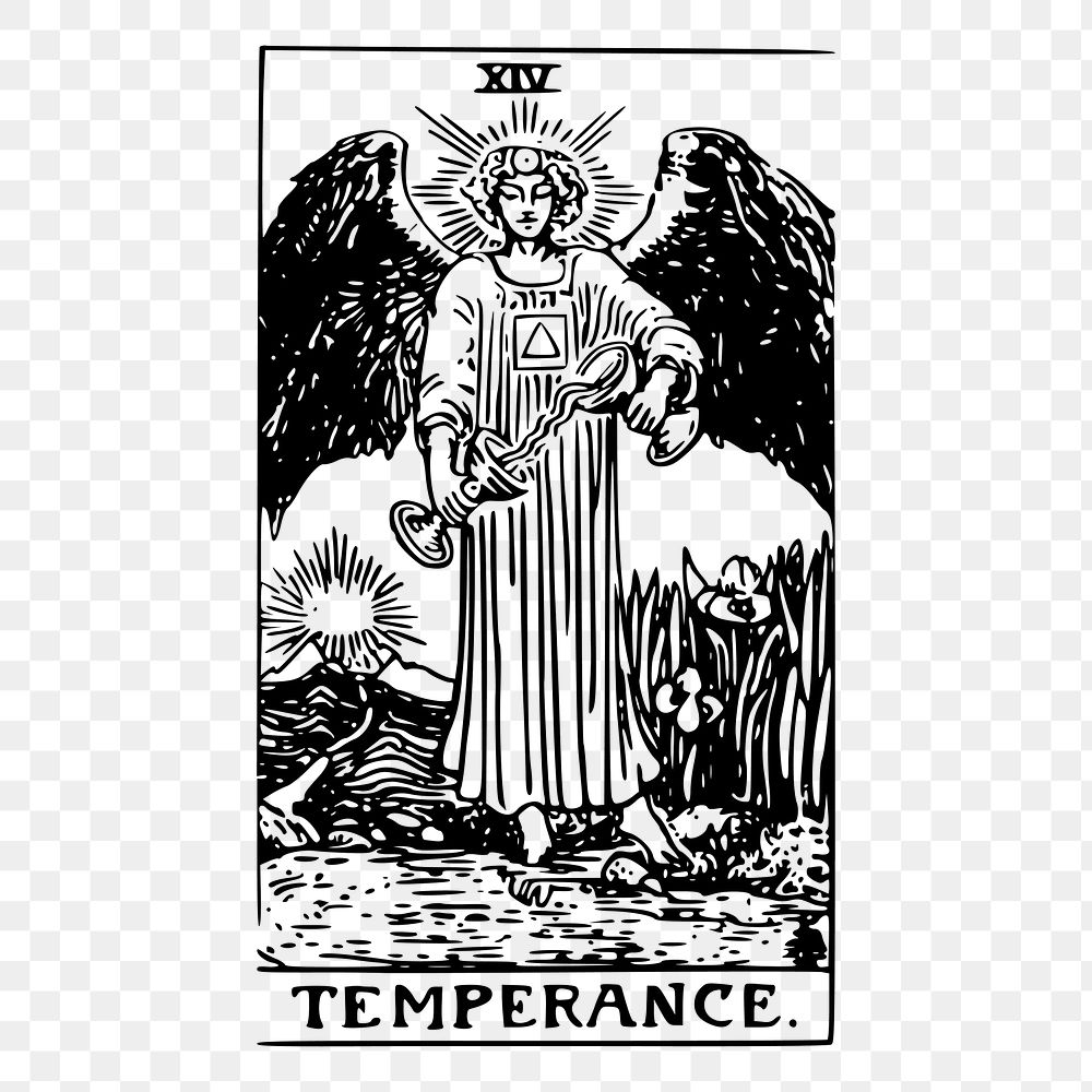 Temperance tarot png card sticker, vintage illustration on transparent background. Free public domain CC0 image.