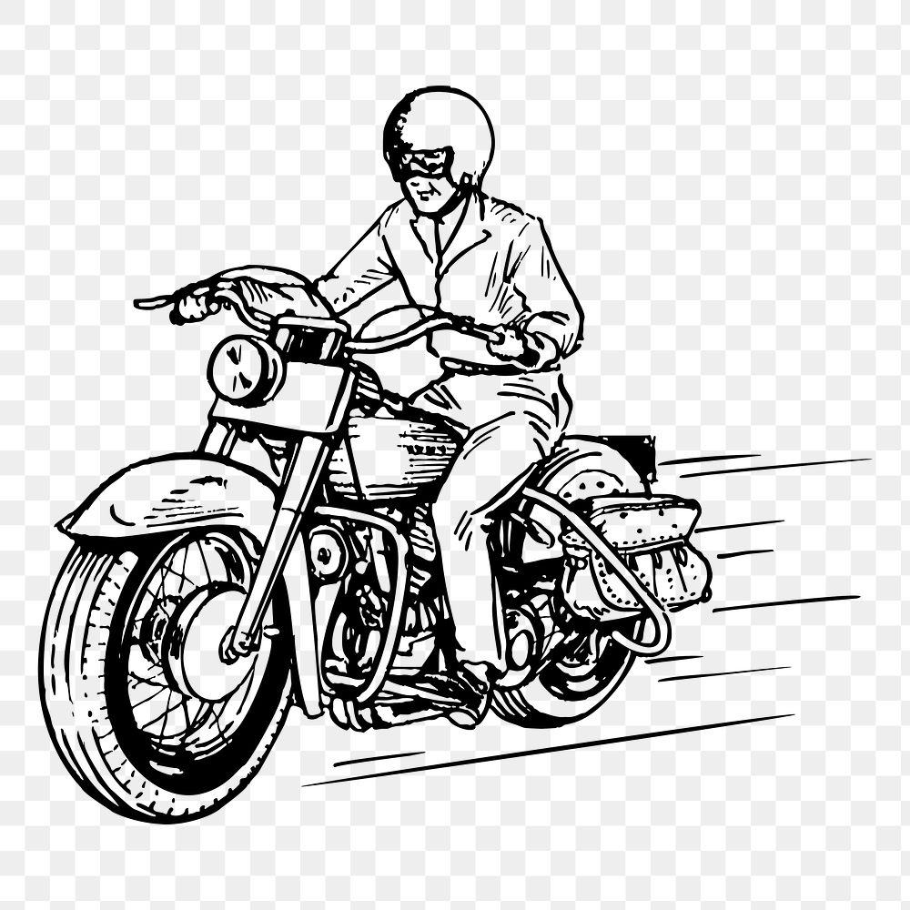 Biker riding png motorcycle sticker, vintage transportation illustration on transparent background. Free public domain CC0…