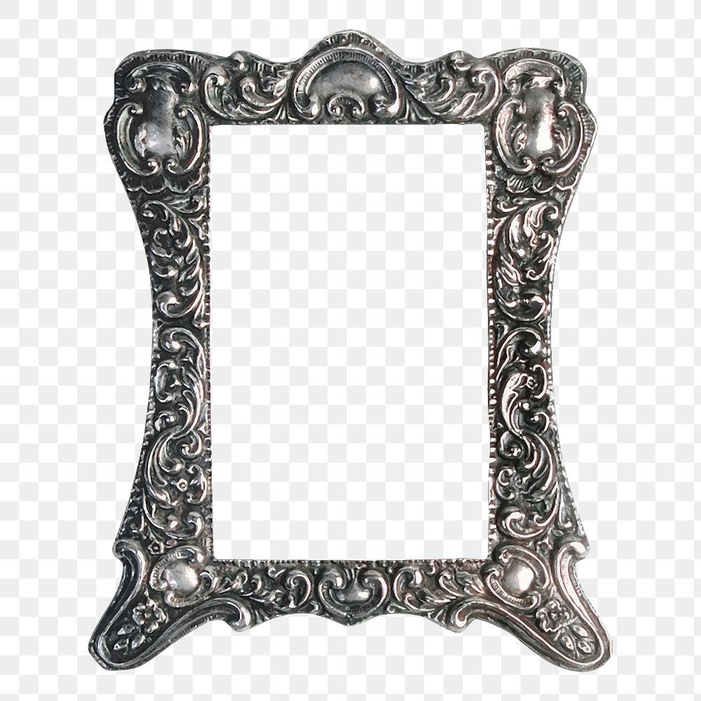 Silver ornamental png frame sticker, vintage decor illustration on transparent background. Free public domain CC0 image.