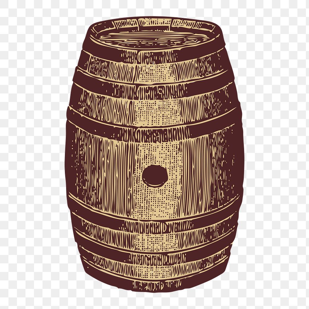 Barrel png sticker, vintage object illustration on transparent background. Free public domain CC0 image.