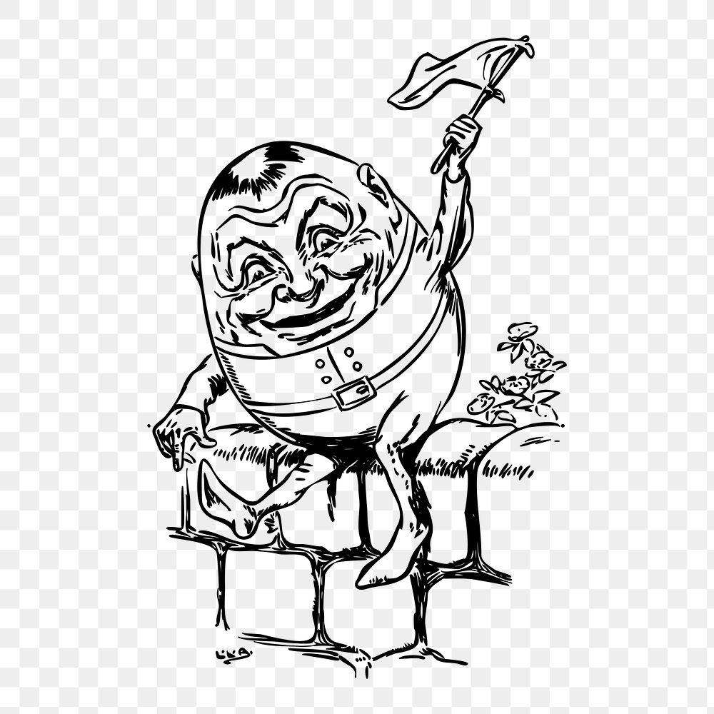 Humpty Dumpty png waving white flag vintage illustration on transparent background. Free public domain CC0 image.