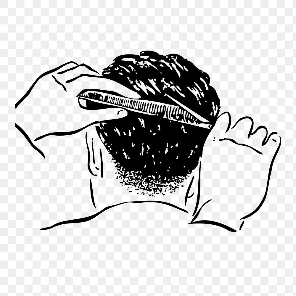Hands png cutting man's hair sticker, vintage illustration on transparent background. Free public domain CC0 image.