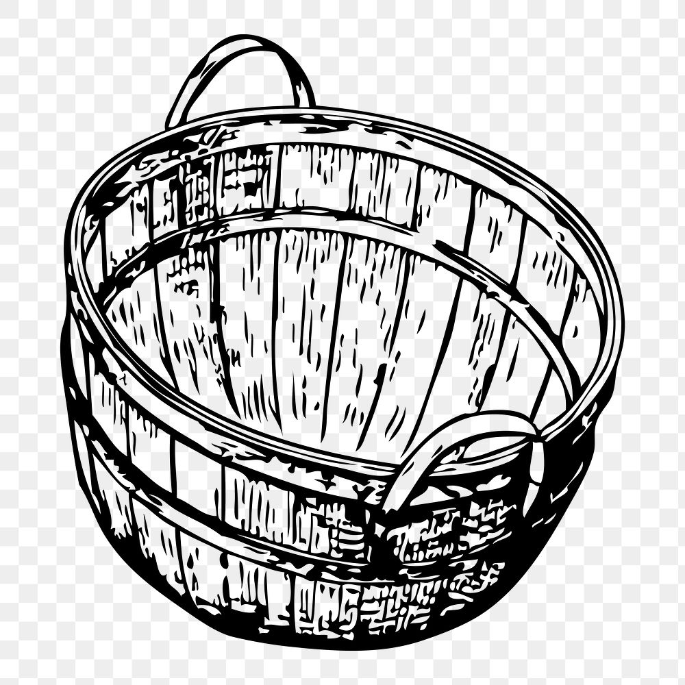 Bushel basket png sticker, vintage object illustration on transparent background. Free public domain CC0 image.