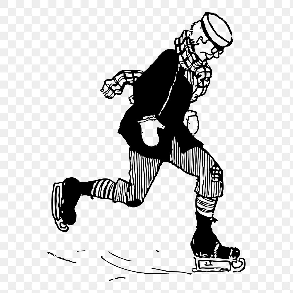 Ice-skating man png sticker, sport vintage illustration on transparent background. Free public domain CC0 image.