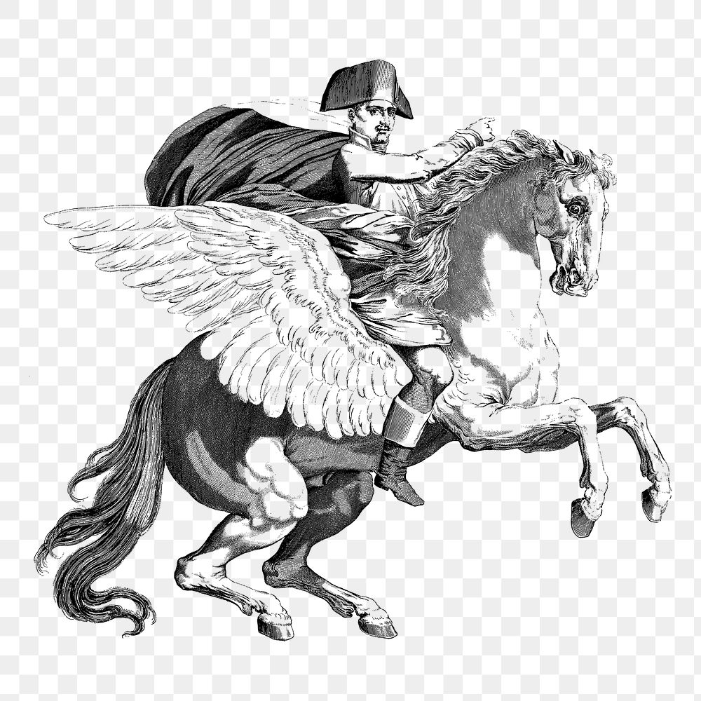 Png Napoleon on pegasus sticker, vintage illustration on transparent background. Free public domain CC0 image.