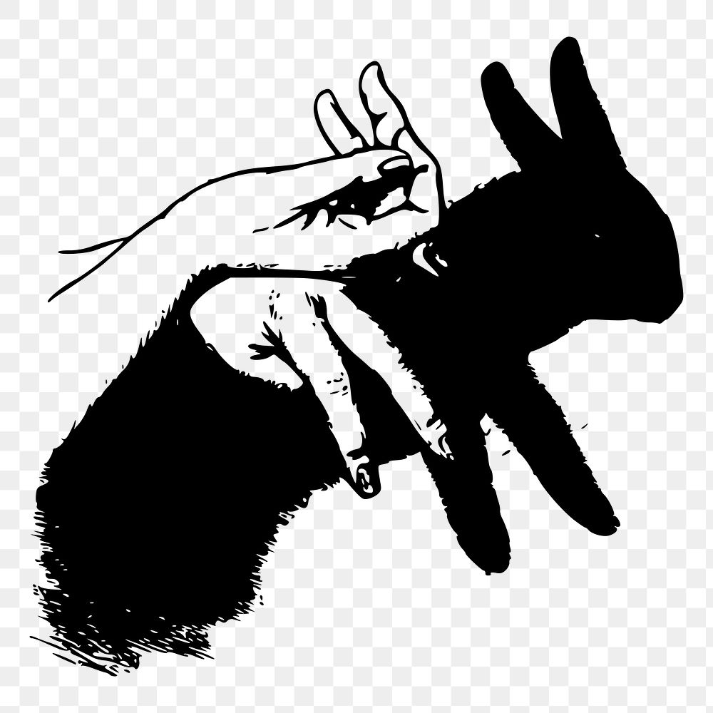 Bunny png shadow puppet sticker illustration, transparent background. Free public domain CC0 image.