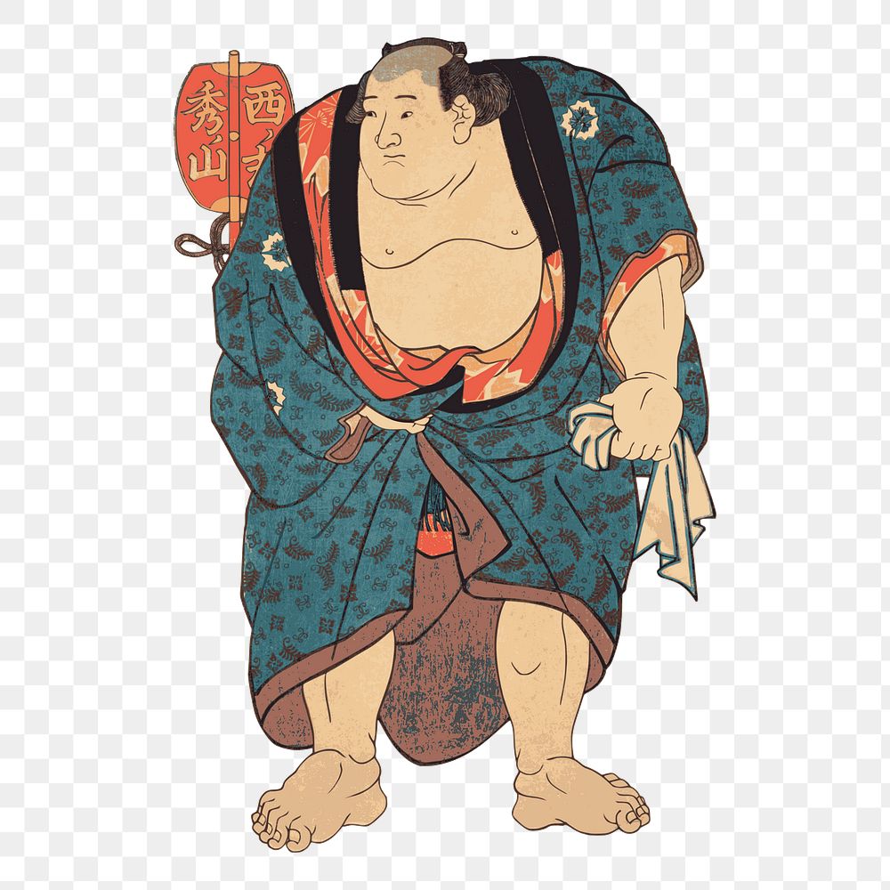 Sumo wrestler png sticker, Japanese sport vintage illustration on transparent background. Free public domain CC0 image.