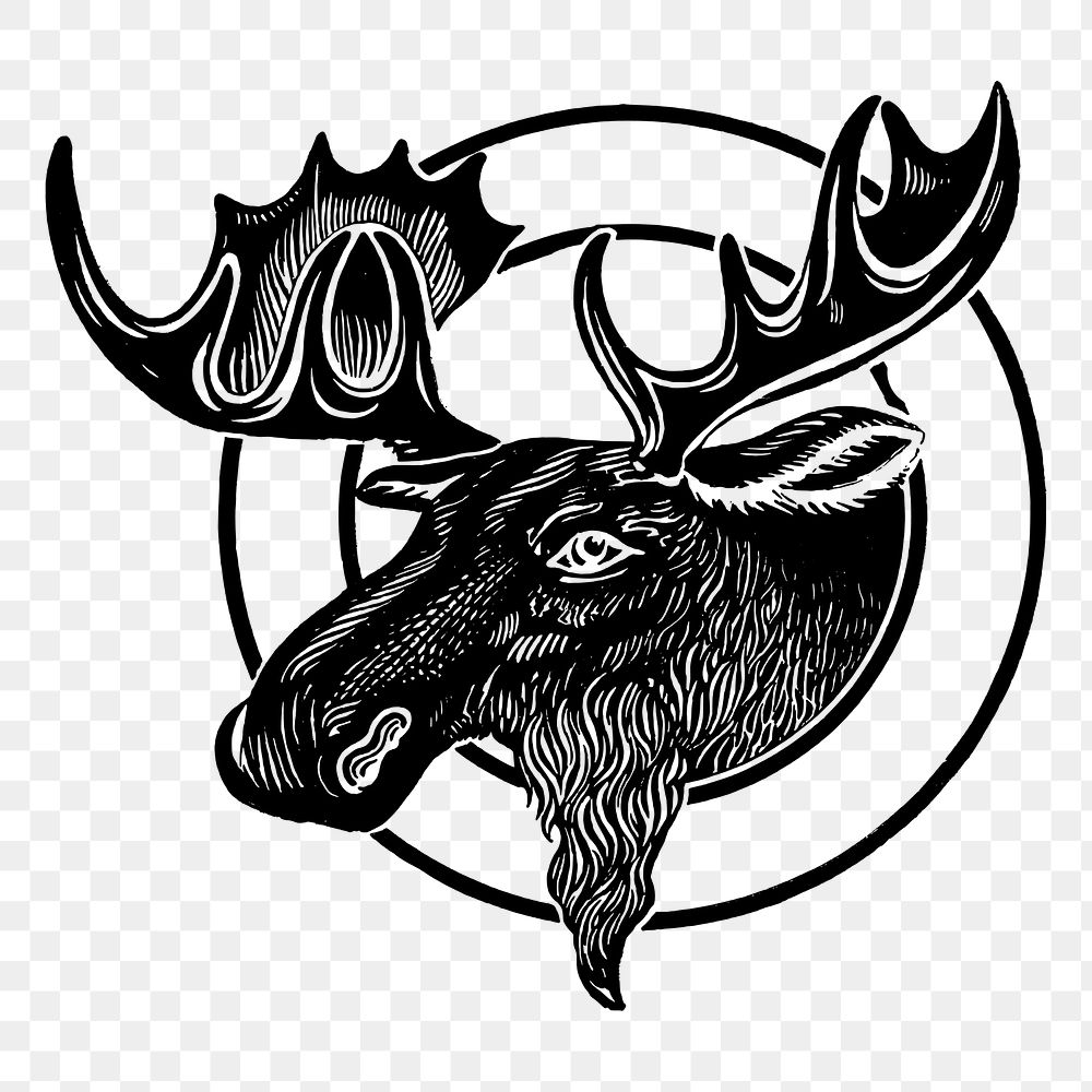 Moose head png sticker, animal vintage illustration on transparent background. Free public domain CC0 image.