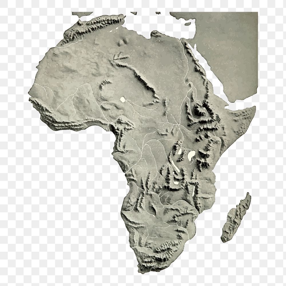 Africa terrain png map  sticker, geography illustration, transparent background. Free public domain CC0 image.
