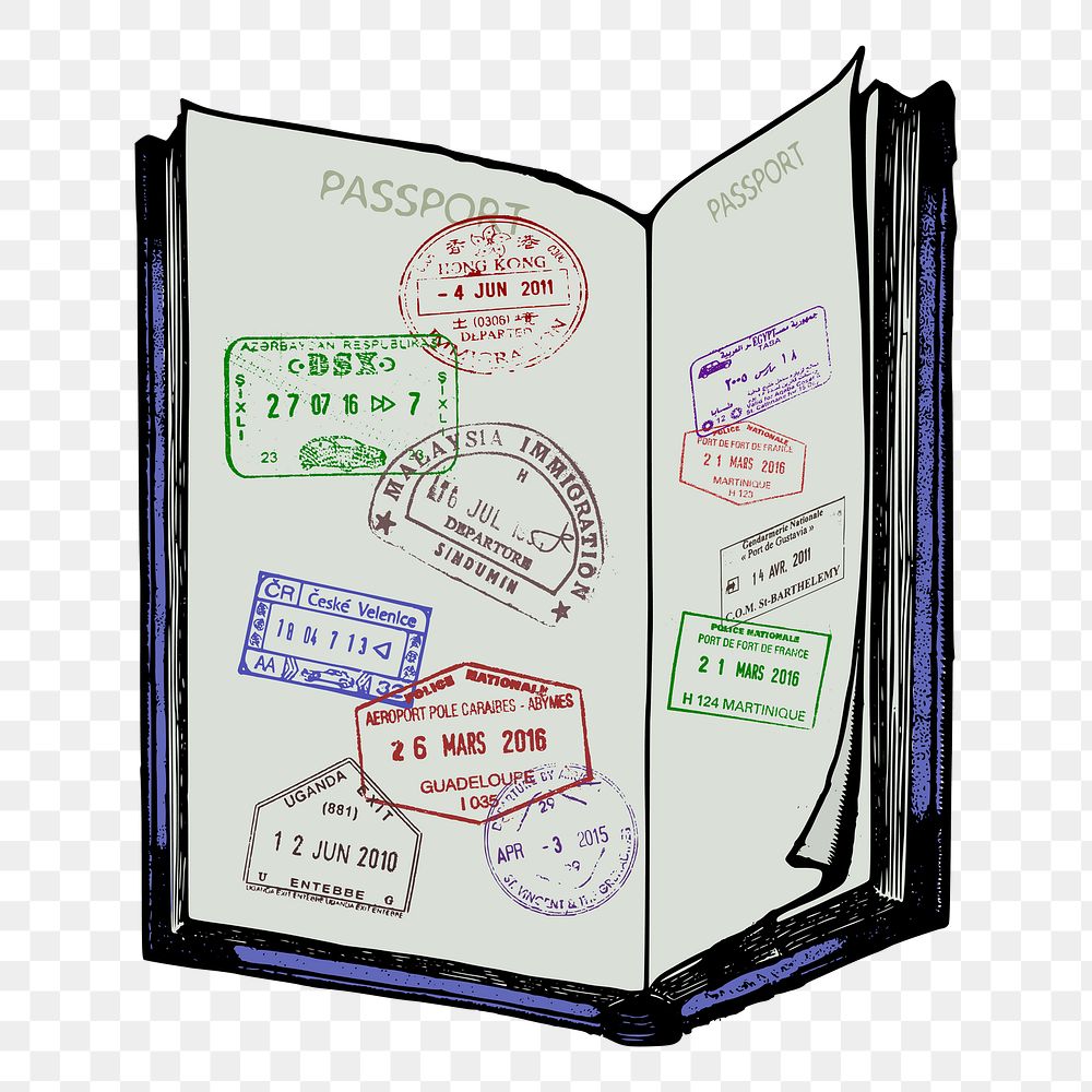 Passport stamps png sticker, travel illustration on transparent background. Free public domain CC0 image.