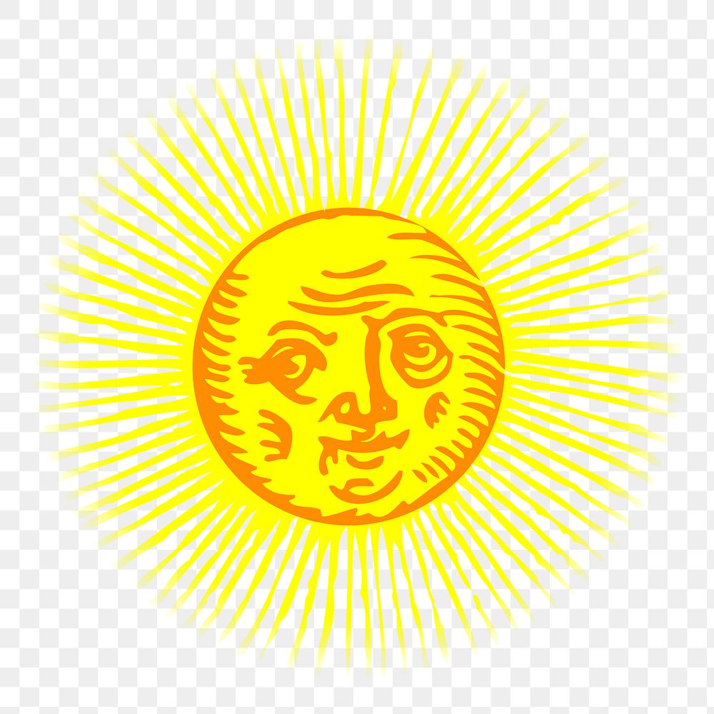 Sun png sticker, celestial art illustration on transparent background. Free public domain CC0 image.