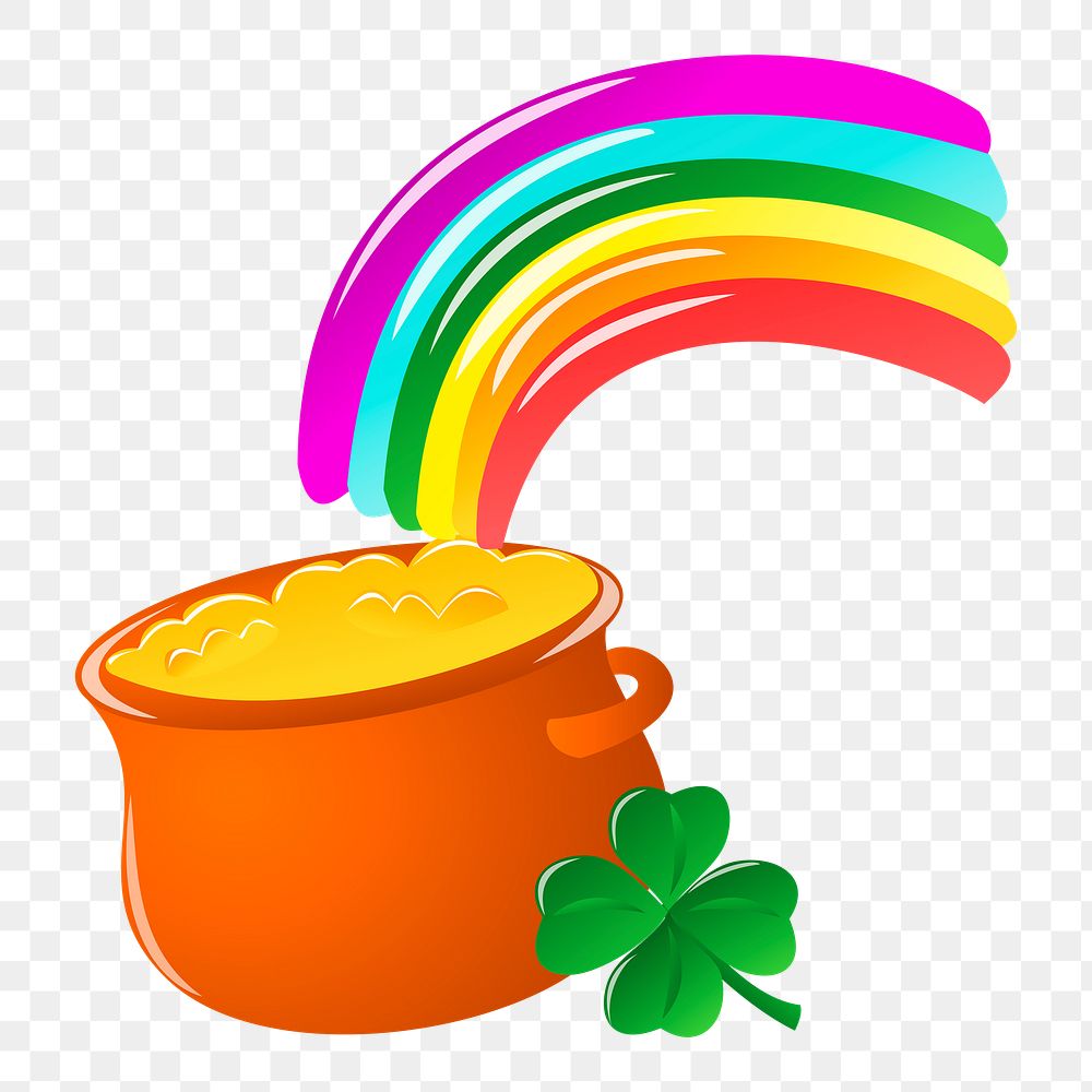 Gold pot png rainbow sticker, Saint Patrick's celebration illustration on transparent background. Free public domain CC0…