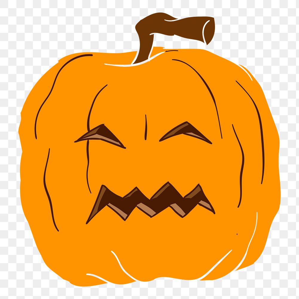 Scary pumpkin png sticker, Halloween celebration illustration on transparent background. Free public domain CC0 image.