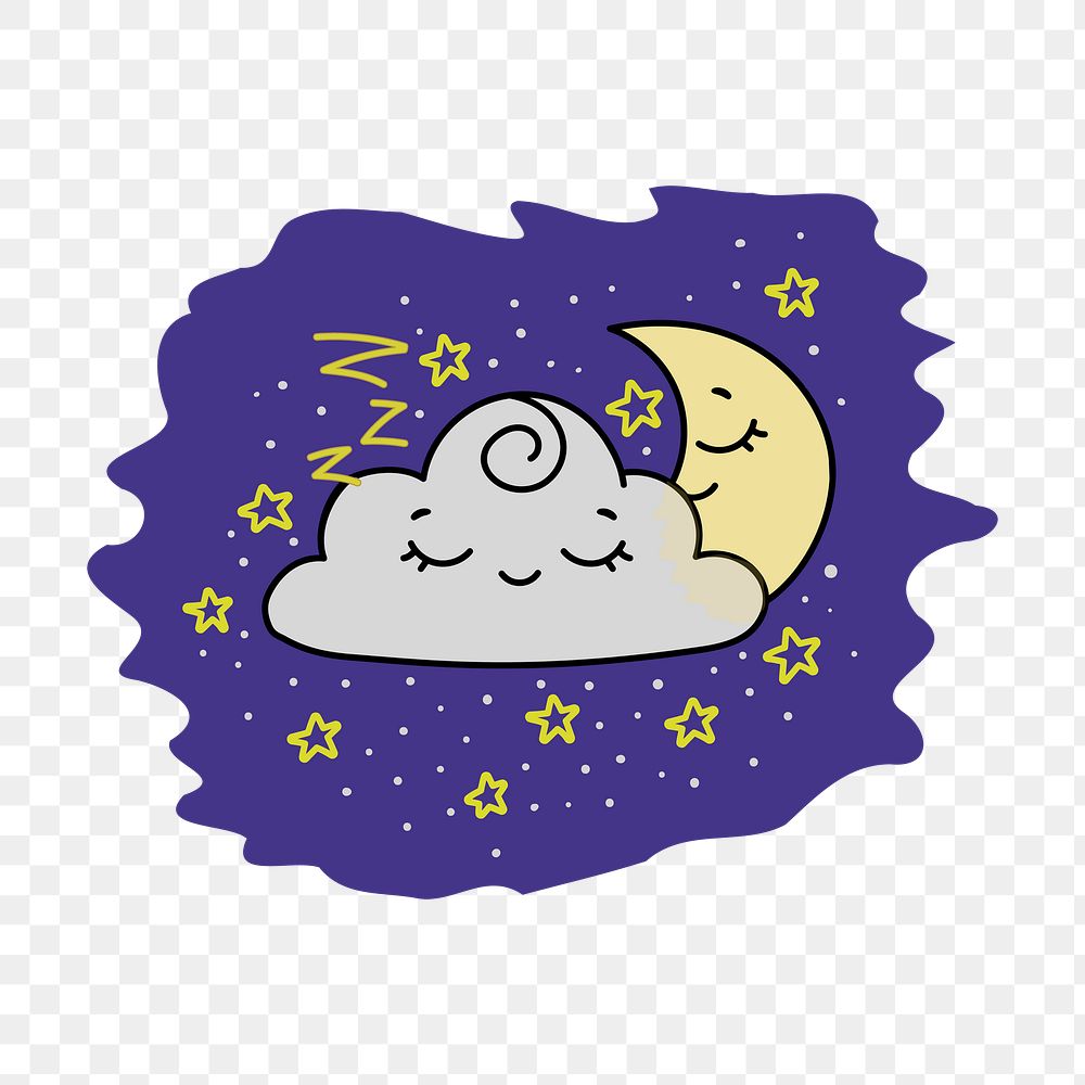 Sleeping cloud png moon sticker, cartoon illustration on transparent background. Free public domain CC0 image.