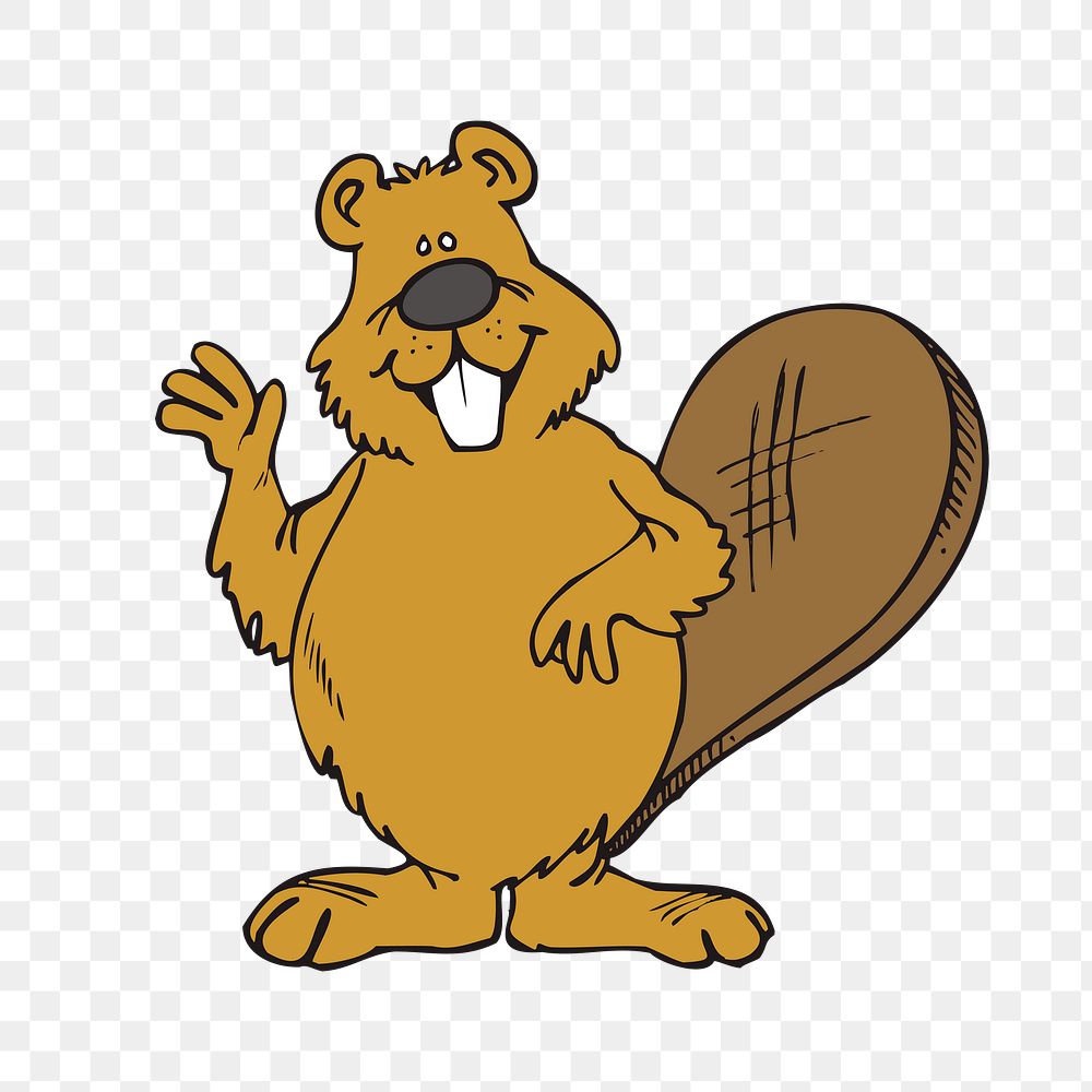 Waving beaver png sticker, animal cartoon illustration on transparent background. Free public domain CC0 image.