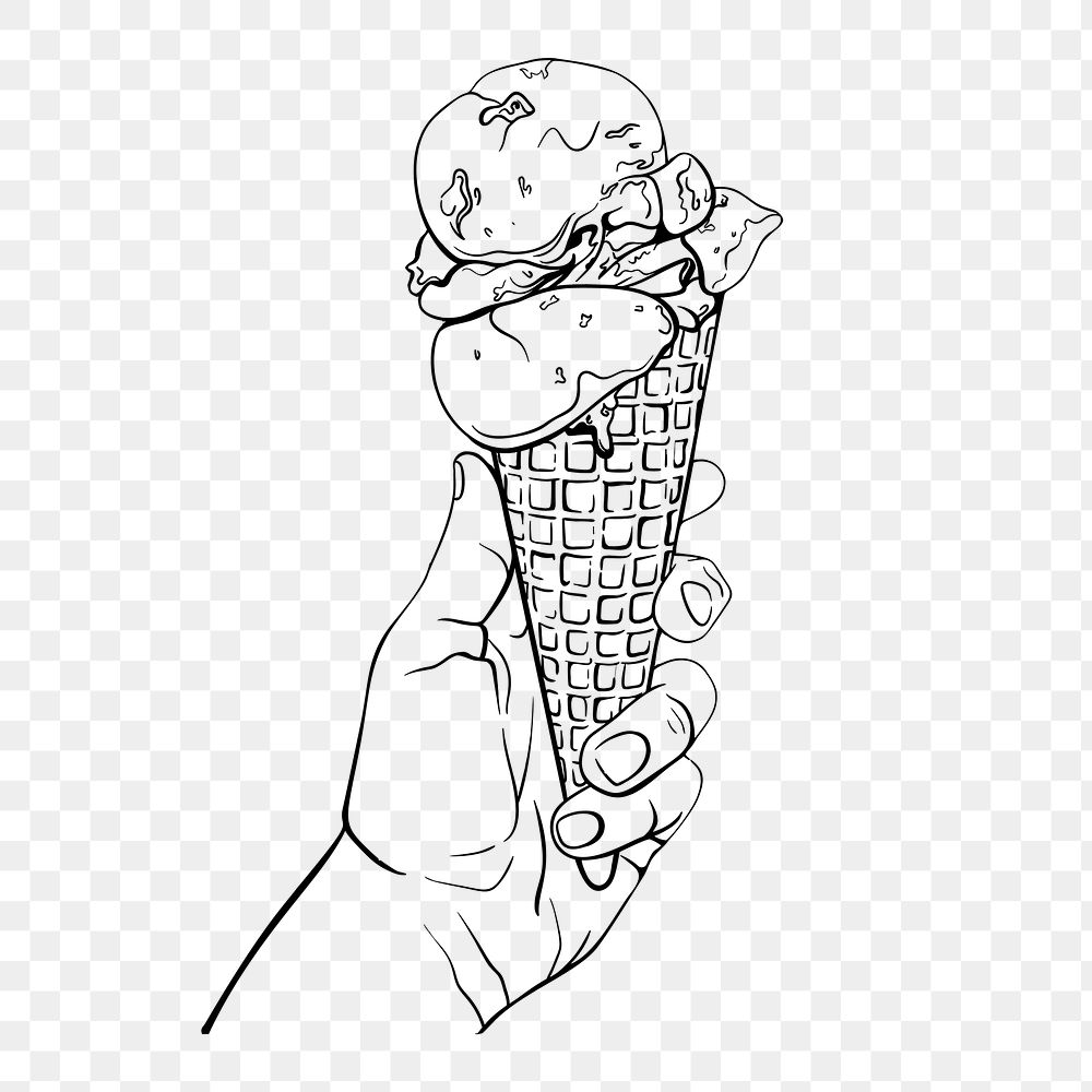 Png hand holding ice-cream cone sticker, dessert illustration on transparent background. Free public domain CC0 image.