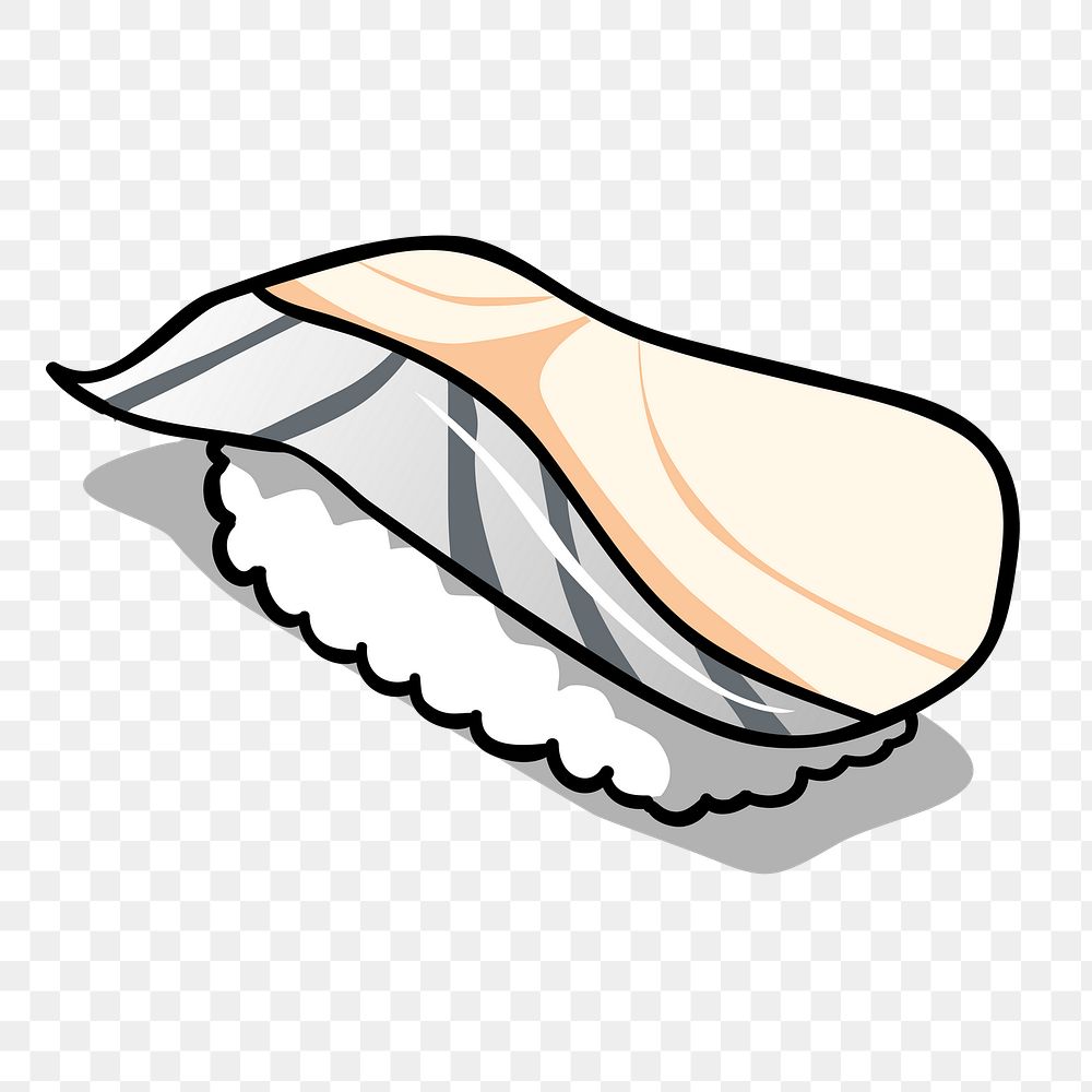 Mackerel sushi png sticker, Japanese food illustration on transparent background. Free public domain CC0 image.