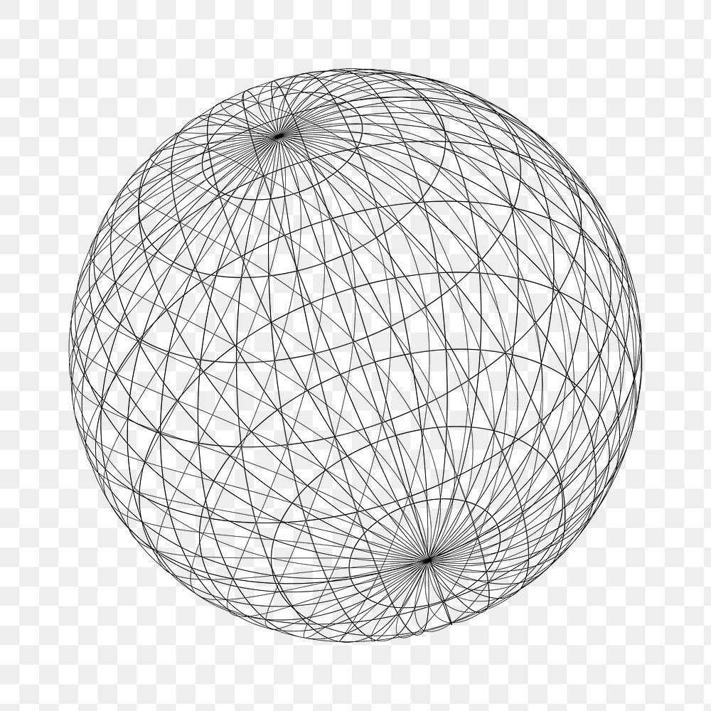 Wireframe sphere png sticker, geometric illustration on transparent background. Free public domain CC0 image.