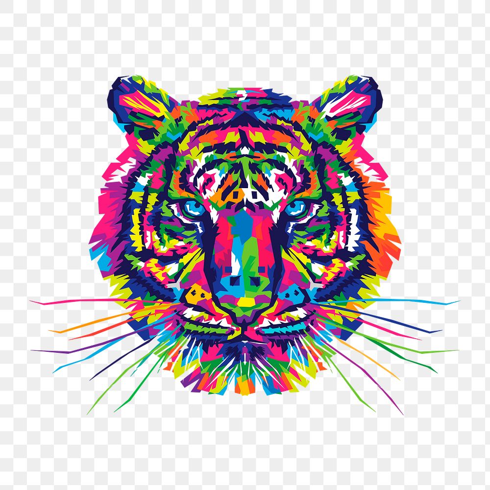 Colorful tiger png sticker, animal illustration on transparent background. Free public domain CC0 image.